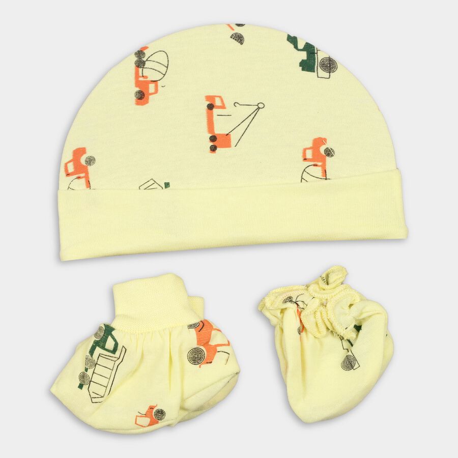 Infants' 100% Cotton Gift Set (Cap, Mittens, Booties), Yellow, large
