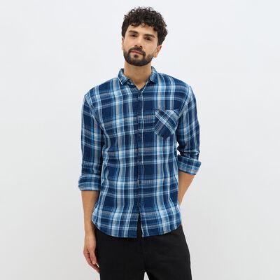 Men's Deep Midnight Navy Blue Cotton Classic Casual Shirt