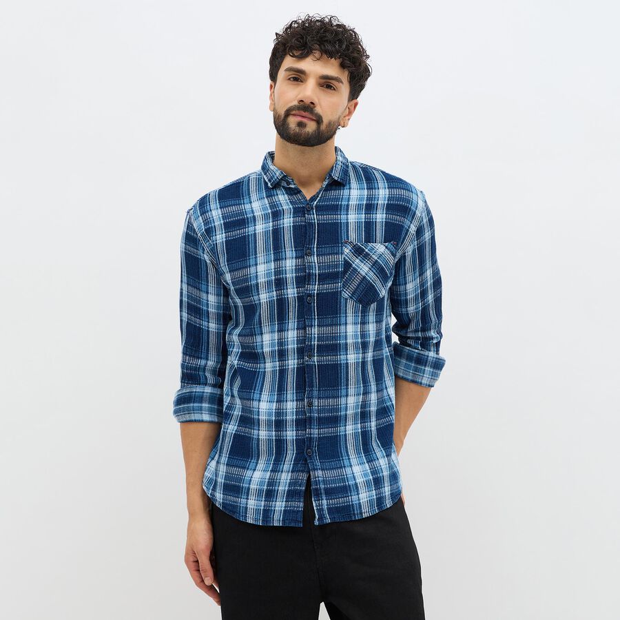 Men's Deep Midnight Navy Blue Cotton Classic Casual Shirt, नेवी ब्लू, large image number null