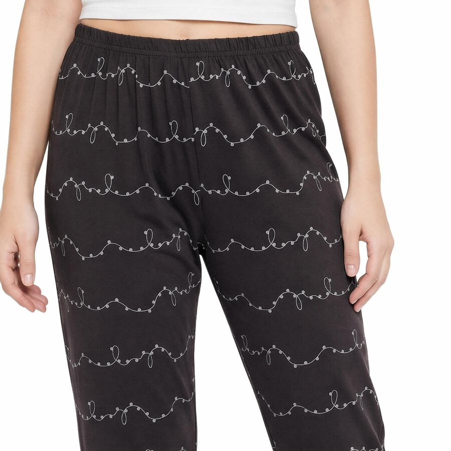 Women's Dark Grey Straight Fit Printed Pyjama, Dark Grey, large