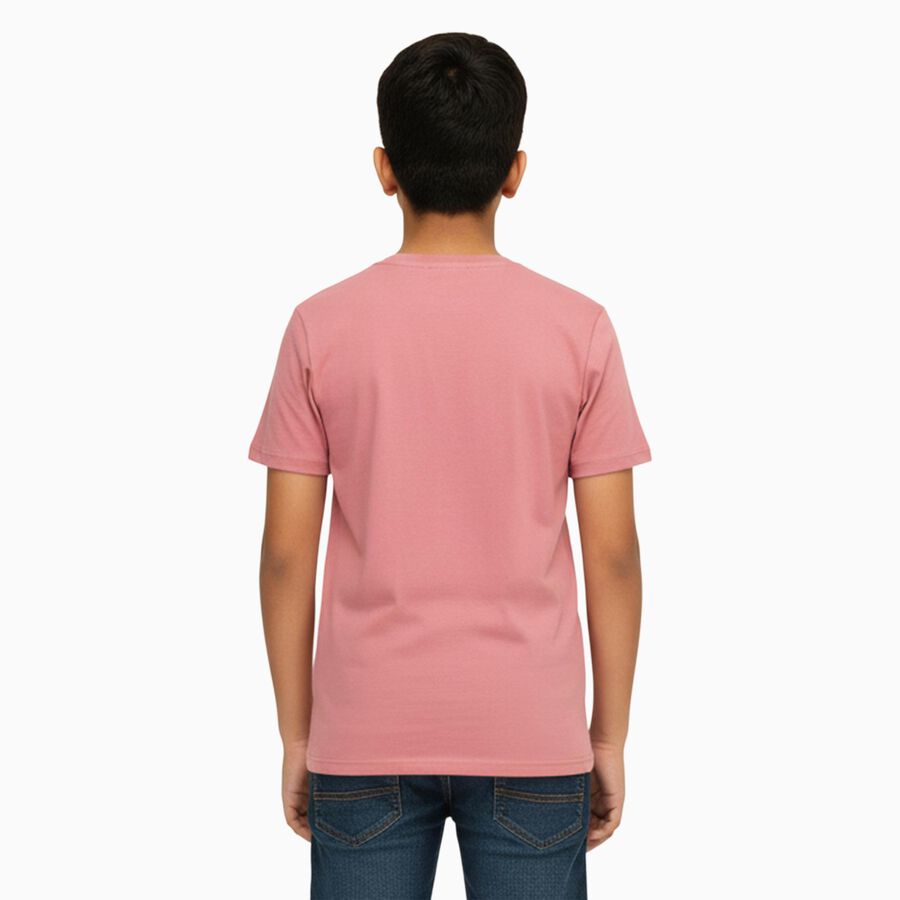 Boys Muted Dusty Pink Crew Neck Casual Half Sleeve T-Shirt, गुलाबी, large image number null