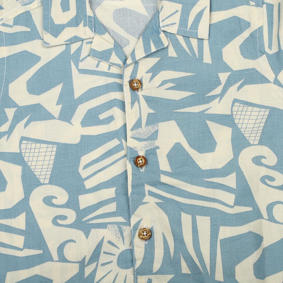 Boys Light Blue 100% Cotton Cuban Collar Printed Baba Suit, हल्का नीला, large