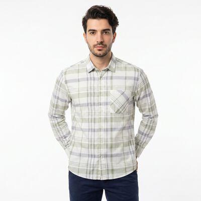 Men's White Cotton Long Sleeves Spread Collar Regular Fit Casual Shirt