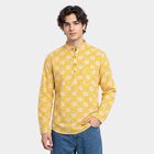 Men's Yellow 100% Cotton Mandarin Collar Printed Kurta, पीला, small