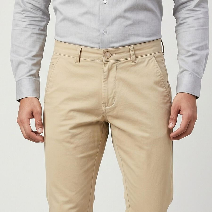 Men's Beige Slim Fit Chino Trousers, गहरा पीला, large