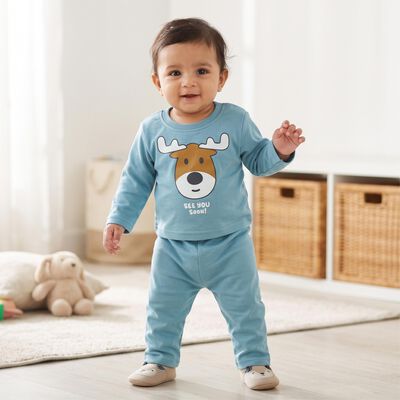 Infants' Teal Blue Round Neck Graphic Baba Suit