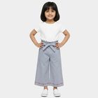 Girls' Light Grey Wide Leg Embroidered Paperbag Waist Jeans, Light Grey, small