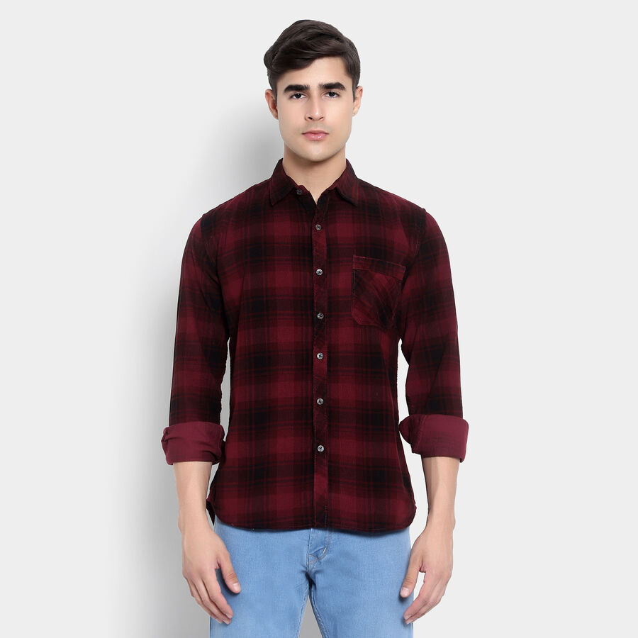 Cotton Checks Casual Shirt, Wine, large image number null