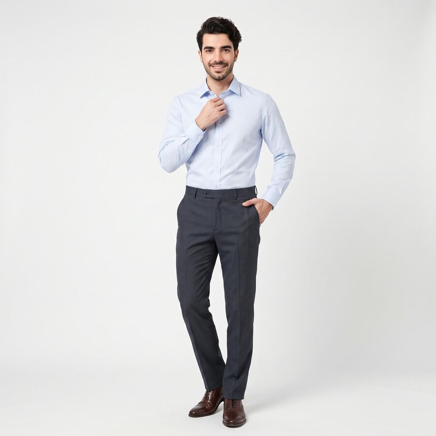 Men's Navy Blue Slim Fit Flat-Front Formal Trousers, Navy Blue, large