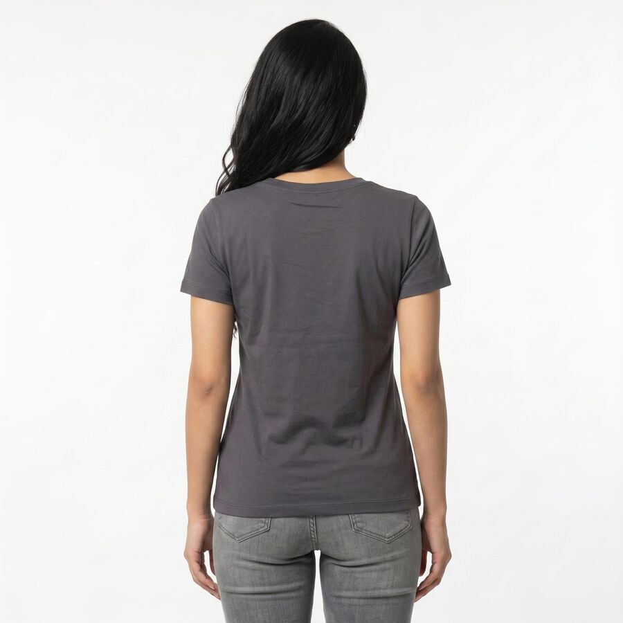 Women's Grey Round Neck Regular T-Shirt, Dark Grey, large
