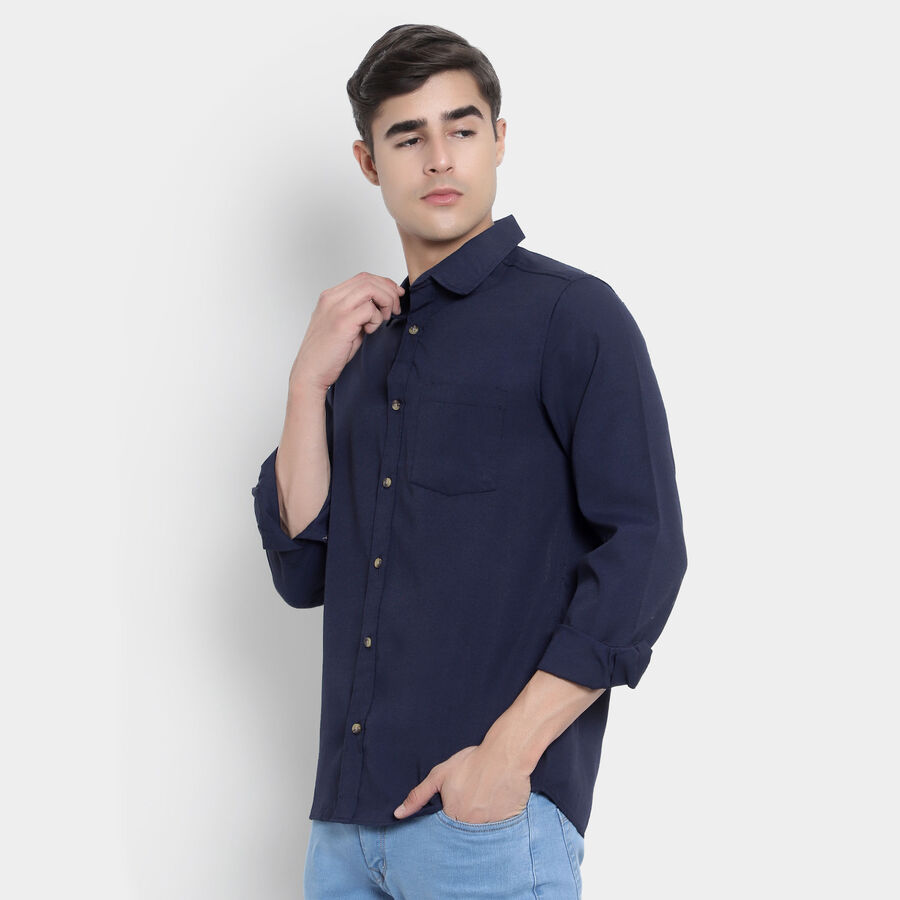Solid Casual Shirt, Navy Blue, large image number null