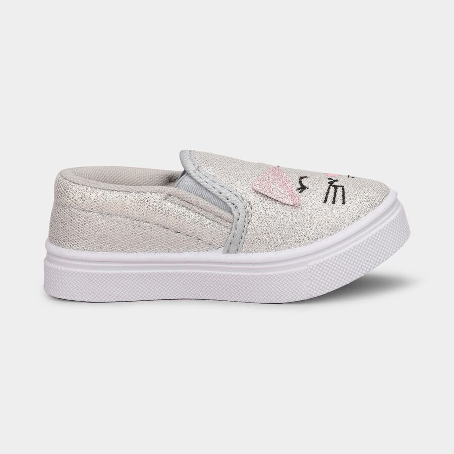 Girls Bright Silver Slip-On Casual Shoes, Grey, large image number null