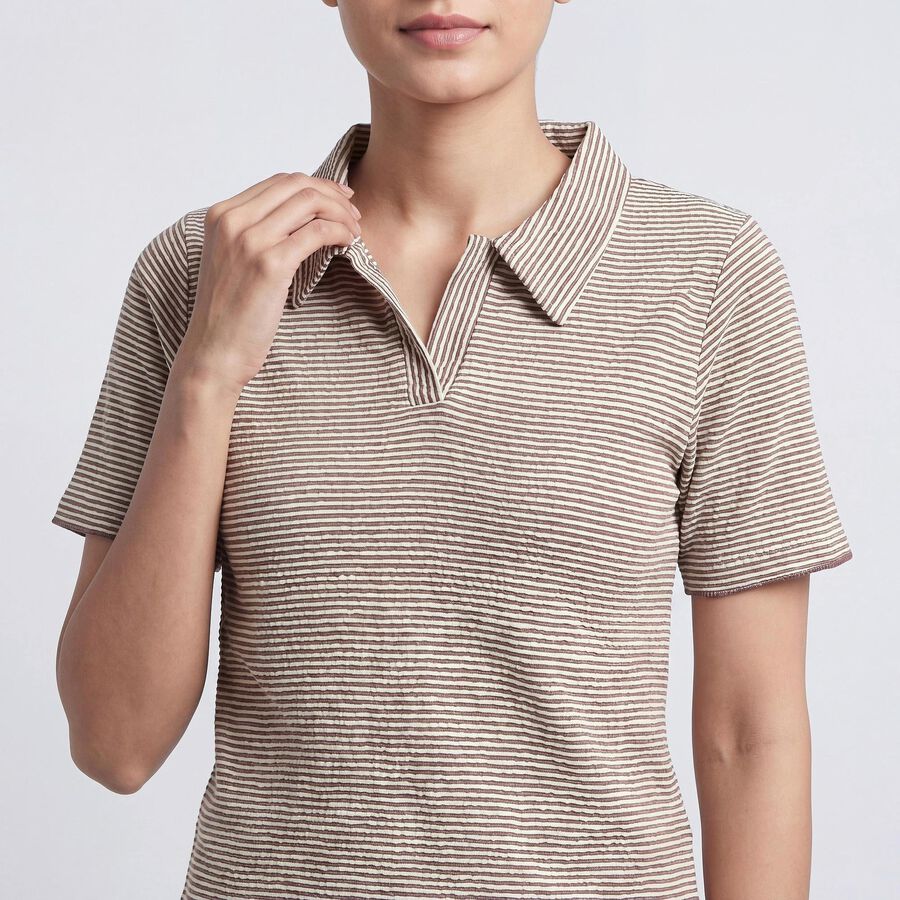 Women Purple Polo Neck Preppy Polo T-Shirt, Purple, large