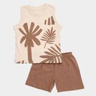 Infants' Beige Cotton Round Neck Solid Baba Suit, Beige, small