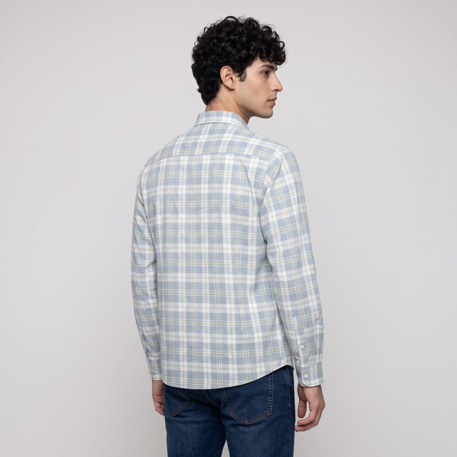 Men's Light Blue 100% Cotton Checked Casual Shirt, Light Blue, large