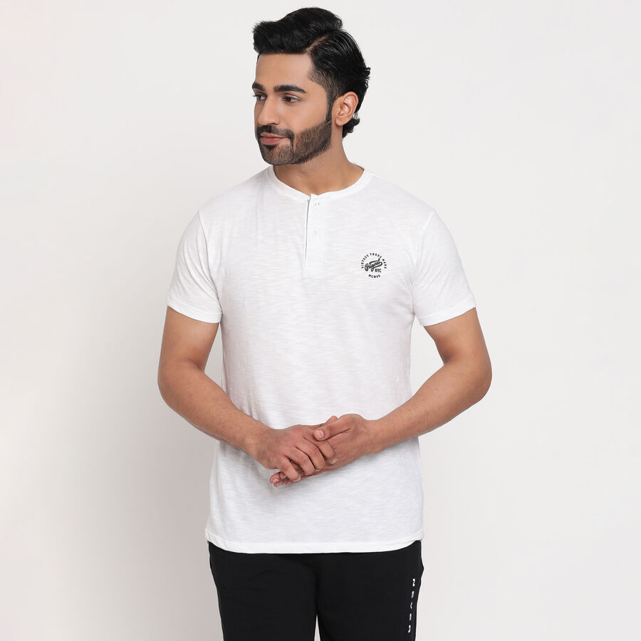 Cotton Solid Henley T-Shirt, White, large image number null