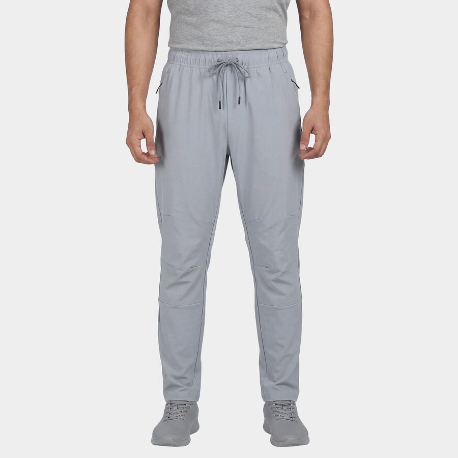 Men's Light Grey Slim Fit Zip Pocket Track Pants, Light Grey, large