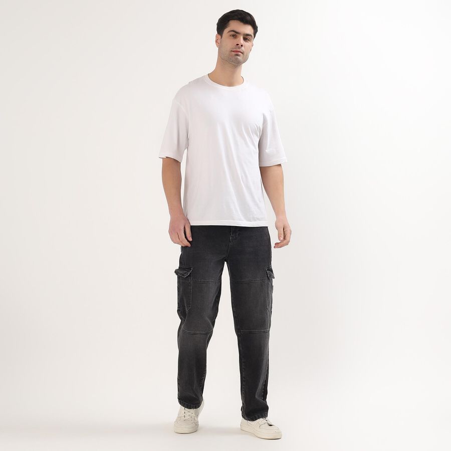 Men's Black Regular Fit 100% Cotton Jeans, काला, large