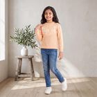 Girls' Light Pink Crew Neck Embroidered Pullover, Light Pink, small