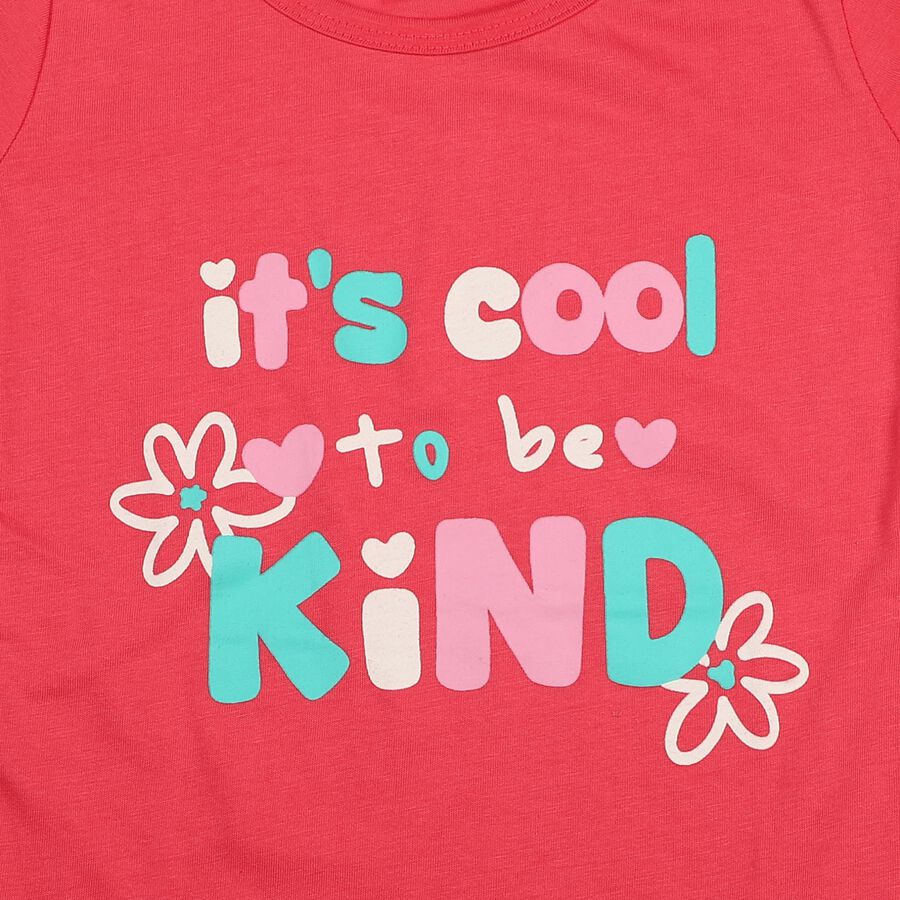 Girls Pink Round Neck Casual T-Shirt, Pink, large