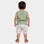 Infants Green Cotton Round Neck Printed Top and Shorts Set, Light Green, small