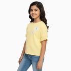 Girls Light Yellow Cotton Round Neck Casual T-Shirt, Yellow, small image number null