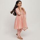 Girls Soft Pink Embroidered Kurta and Churidar Fusion Set, Peach, small image number null