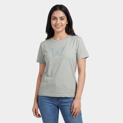 Women's Mint Green Round Neck Graphic T-Shirt