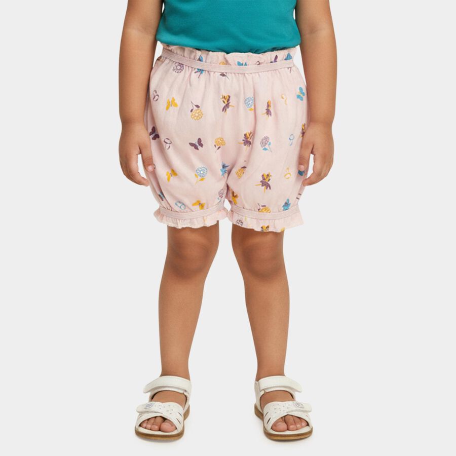 Girls' Pink Relaxed Fit Printed Ruffle Bloomers, गुलाबी, large