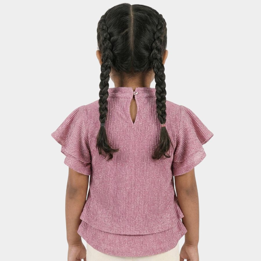 Girls' Pink Mock Neck Romantic T-Shirt, गुलाबी, large