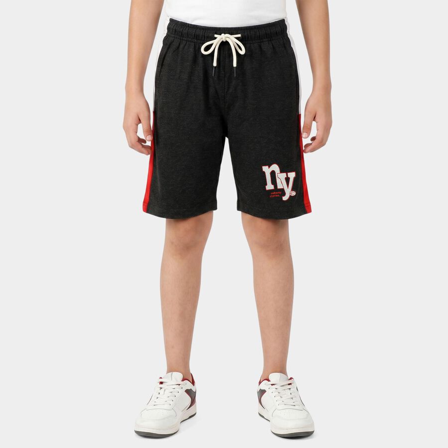 Boys' Black Regular Fit Athletic Bermuda Shorts, चारकोल, large