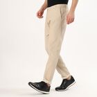 Men's Light Beige Slim Fit Flat-Front Casual Trousers, Beige, small image number null