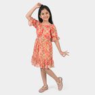 Girls Pink Off Shoulder Fit and Flare Dress, गुलाबी, small