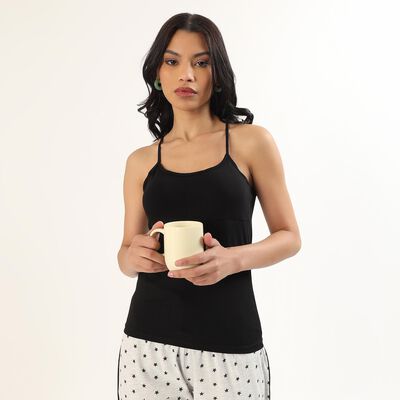 Women's Black Cotton Scoop Neck Casual Slip
