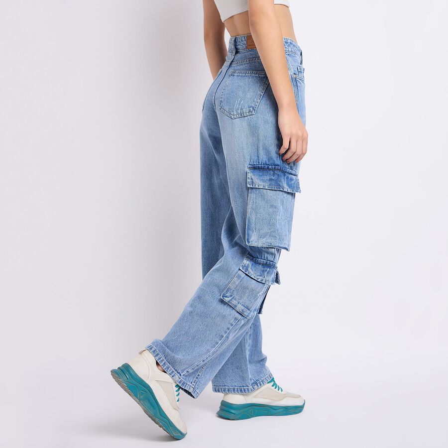 Ladies' 100% Cotton Jeans, हल्का नीला, large