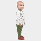 Infants' Olive Green 100% Cotton Round Neck Printed Baba Suit, Olive, small
