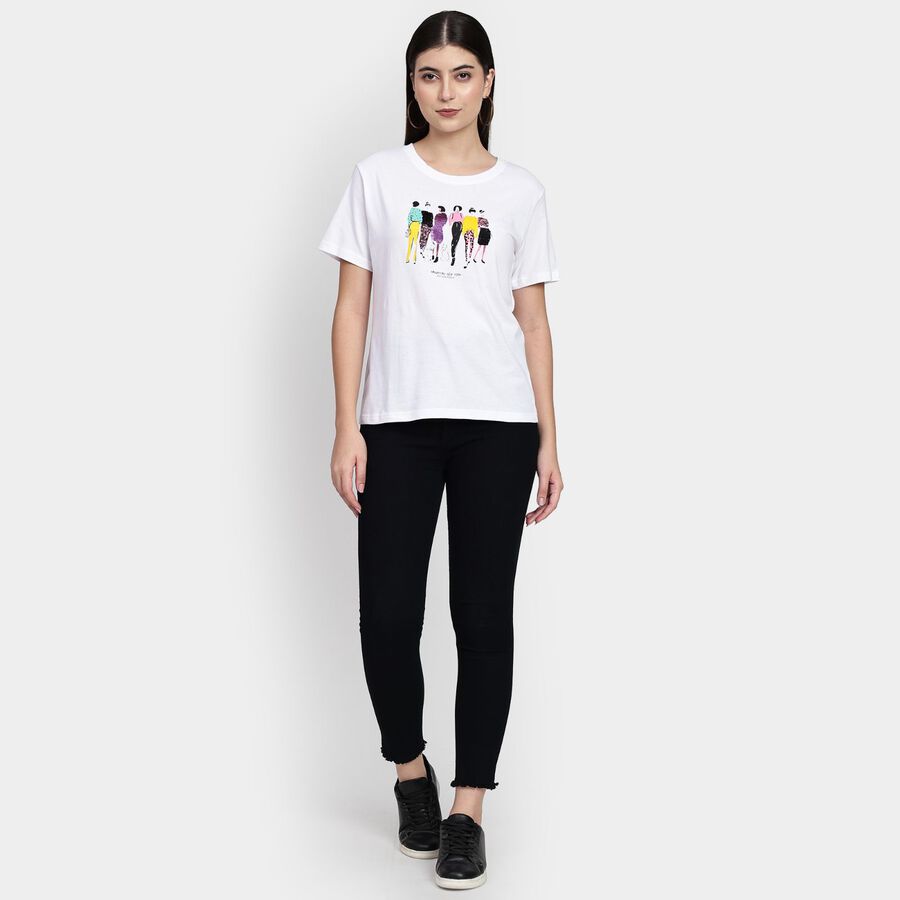 Ladies' Cotton Round Neck T-Shirt, White, large image number null