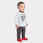 Infants' Teal Blue 100% Cotton Round Neck Striped Baba Suit, टील ब्लू, small
