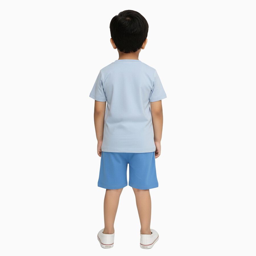 Boys' Light Blue Cotton Round Neck Graphic Baba Suit, Light Blue, large