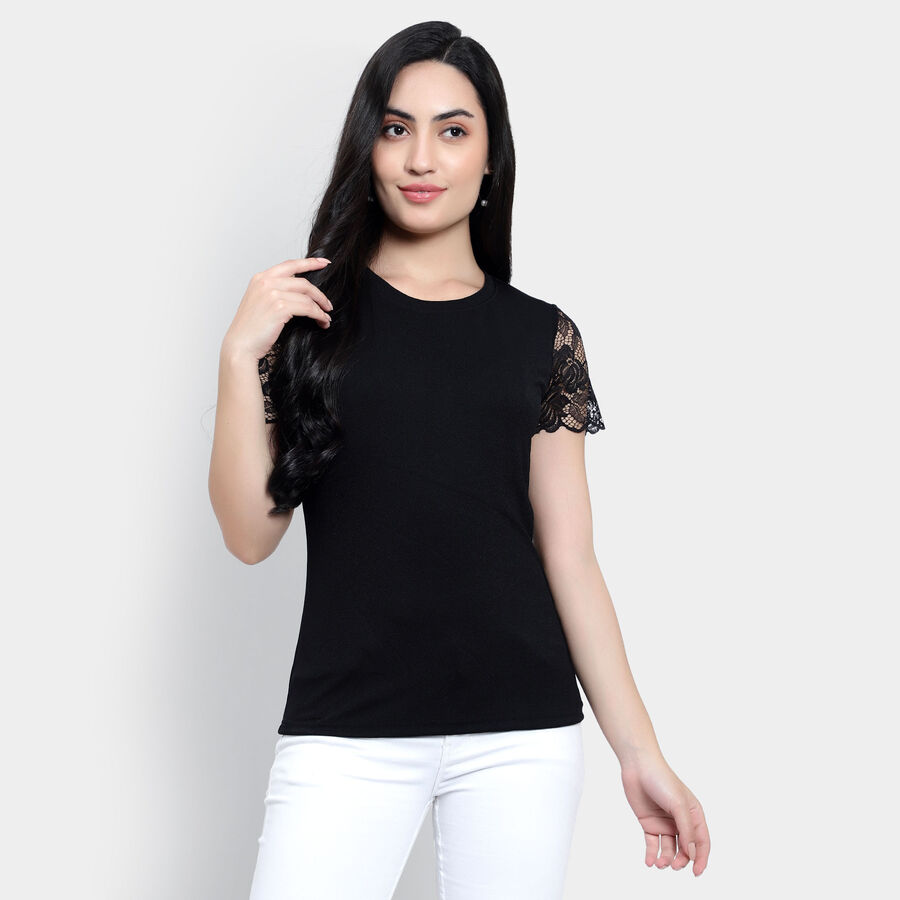 Solid Round Neck T-Shirt, Black, large image number null