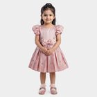 Girls Pink Fit and Flare Embellished Bow Party Wear Frock, Light Pink, small