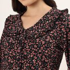 Women's Black Half Sleeve Classic Collar Textured Casual Shirt, Black, small