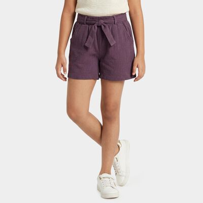 Girls' Purple Tie-Waist Textured Shorts