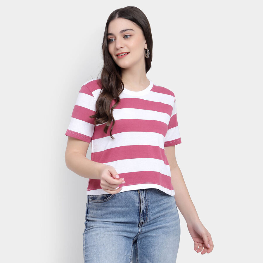 Round Neck T-Shirt, बैंगनी, large image number null