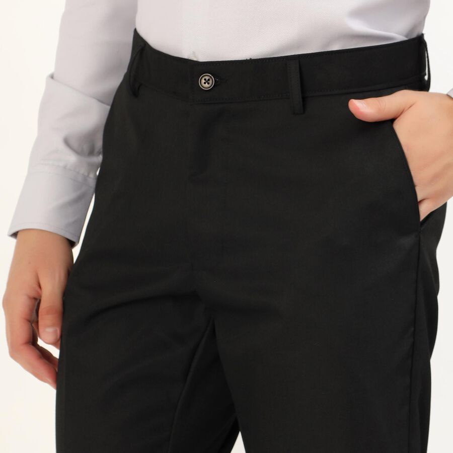 Men's Jet Black Slim Fit Flat-Front Formal Trousers, काला, large image number null