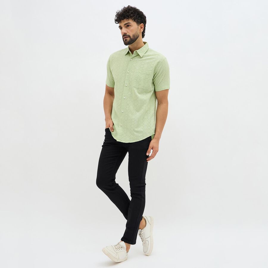 Men's Light Sage Green Cotton Half Sleeve Classic Casual Shirt, Light Green, large image number null