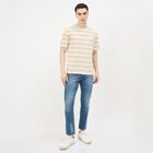 Men's Beige Cotton Blend Round Neck Classic T-Shirt, Beige, small
