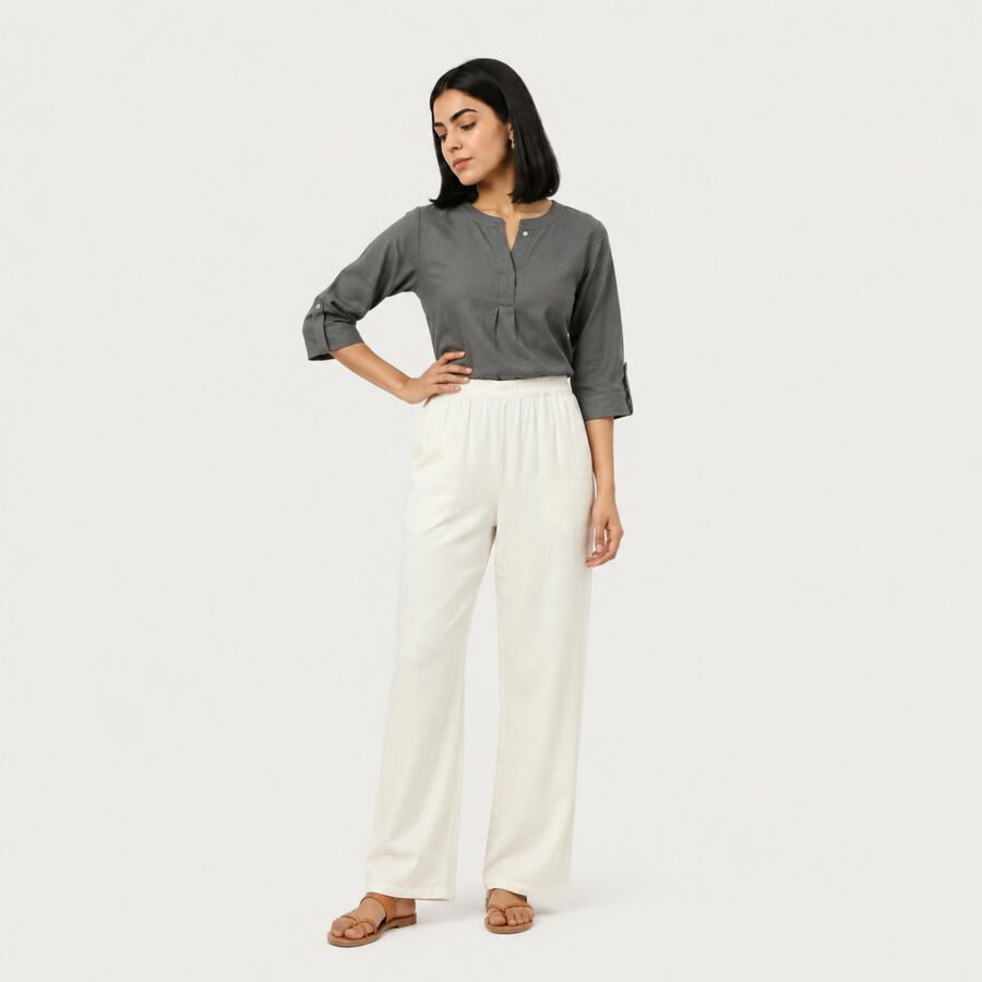 Women's Off White Regular Fit Solid Palazzos, Off White, large