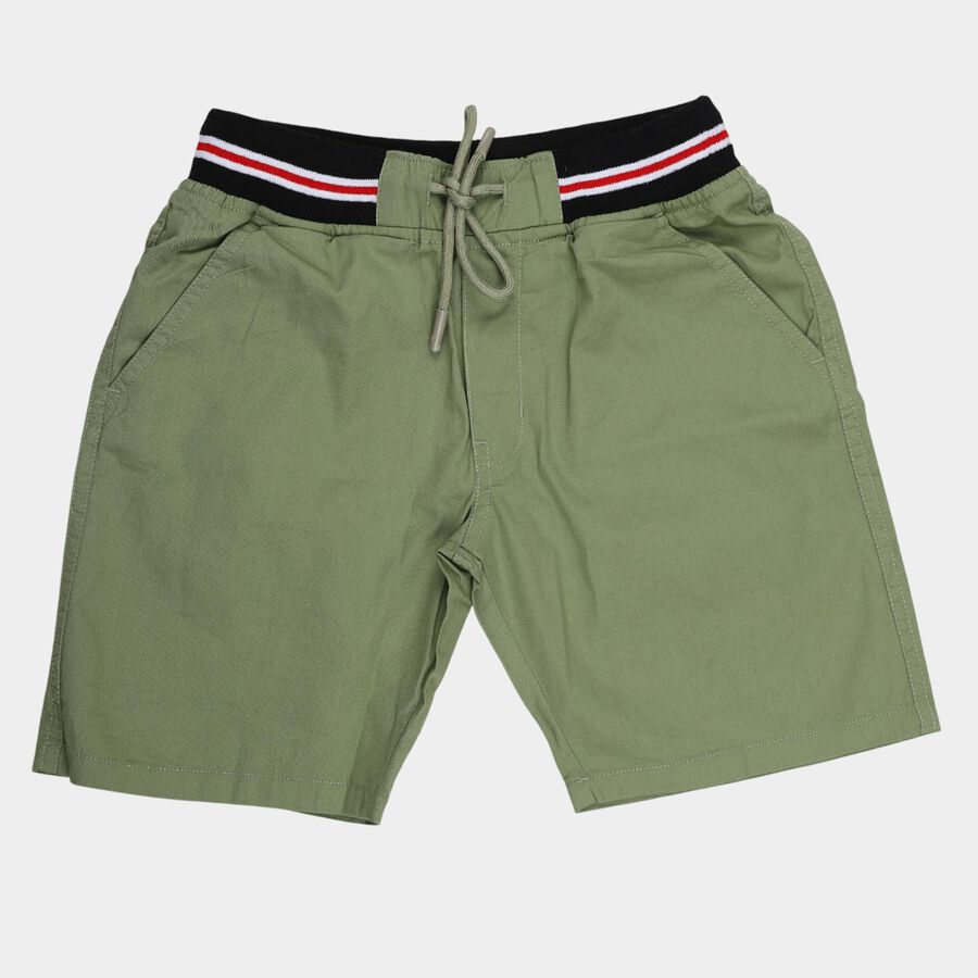 Boys' Olive Cotton Regular Fit Bermuda Shorts, Olive, large
