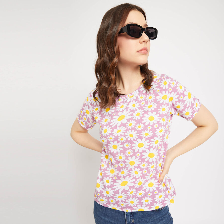 All Over Print Round Neck T-Shirt, Purple, large image number null
